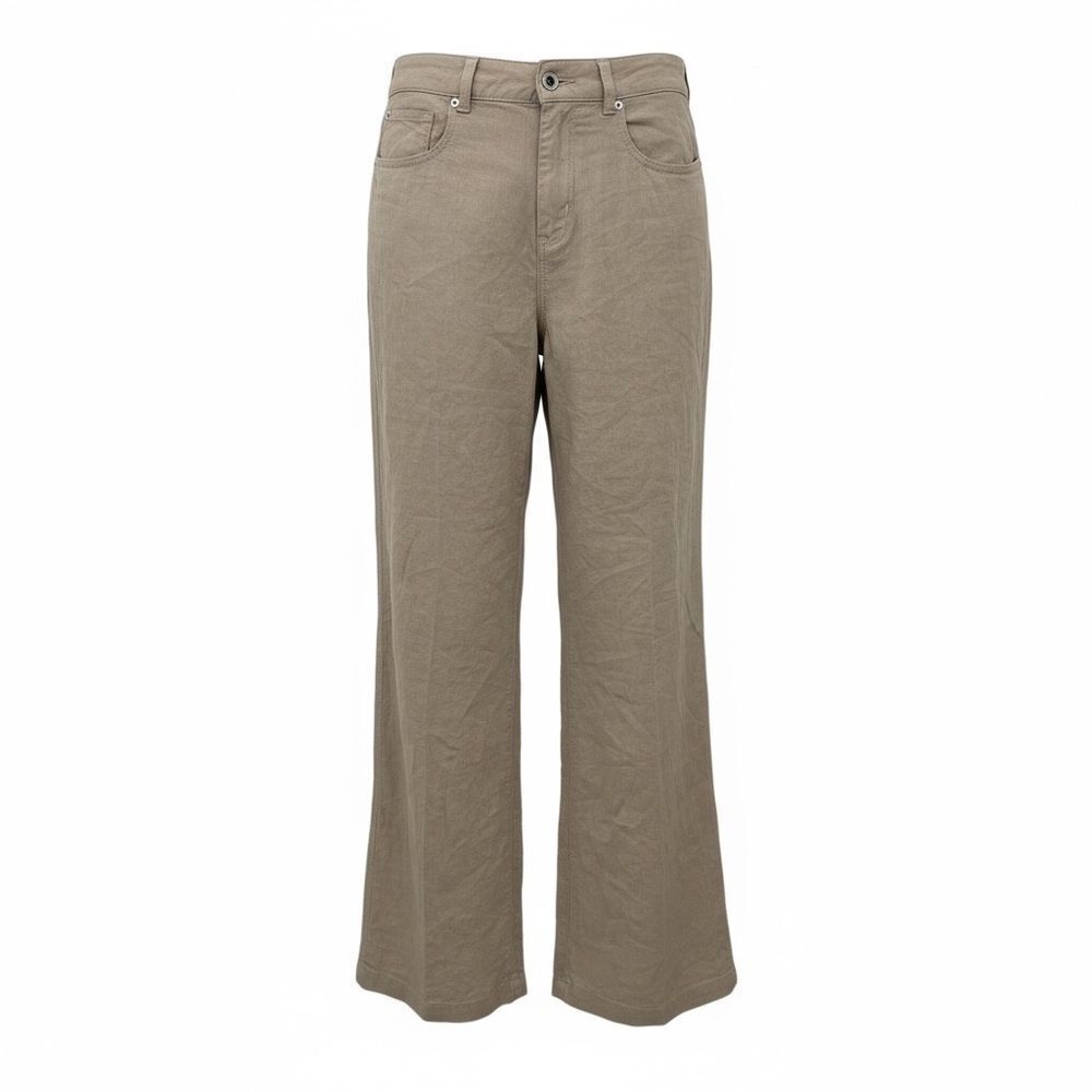 Emporio Armani 100% Linen High Waisted Wide Leg Trousers Size 26 Tan Beige